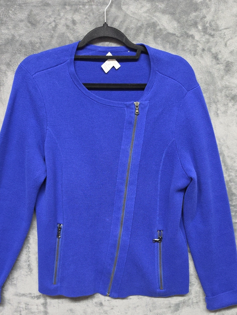 Chico's Royal Blue Ribbed Knit Sweater Jacket Sz LG